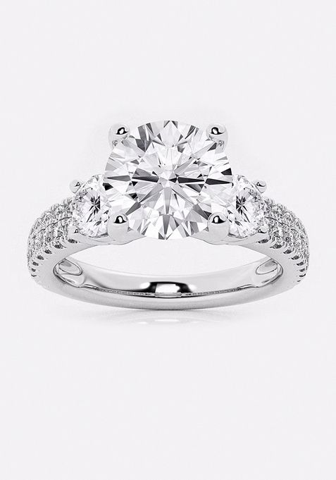 3 ctw Round Lab Grown Diamond Engagement Ring with Double Row Side Accents