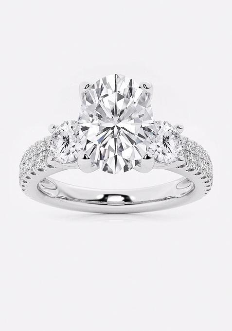 3 ctw Oval Lab Grown Diamond Engagement Ring with Double Row Side Accents