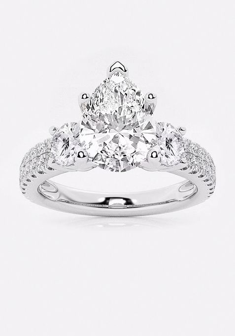 3 ctw Pear Lab Grown Diamond Engagement Ring with Double Row Side Accents