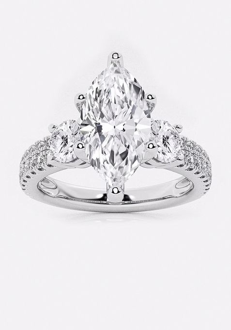 3 ctw Marquise Lab Grown Diamond Engagement Ring with Double Row Side Accents