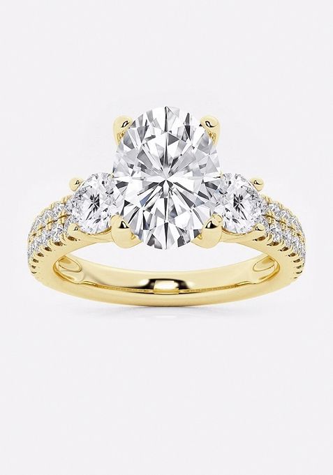 3 ctw Oval Lab Grown Diamond Engagement Ring with Double Row Side Accents