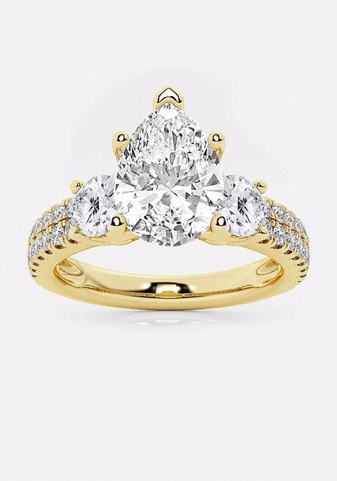 3 ctw Pear Lab Grown Diamond Engagement Ring with Double Row Side Accents