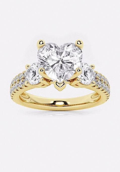 3 ctw Heart Lab Grown Diamond Engagement Ring with Double Row Side Accents