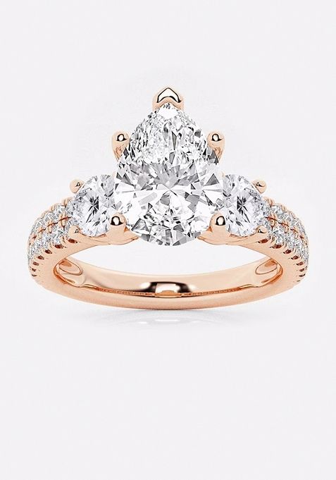 3 ctw Pear Lab Grown Diamond Engagement Ring with Double Row Side Accents