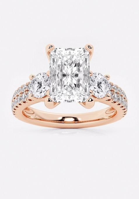 3 ctw Radiant Lab Grown Diamond Engagement Ring with Double Row Side Accents