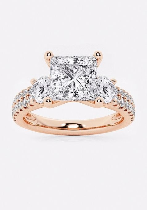 3 ctw Princess Lab Grown Diamond Engagement Ring with Double Row Side Accents