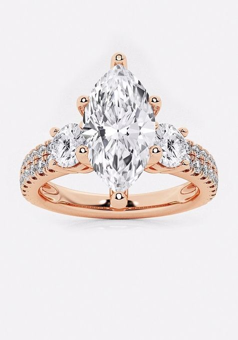 3 ctw Marquise Lab Grown Diamond Engagement Ring with Double Row Side Accents