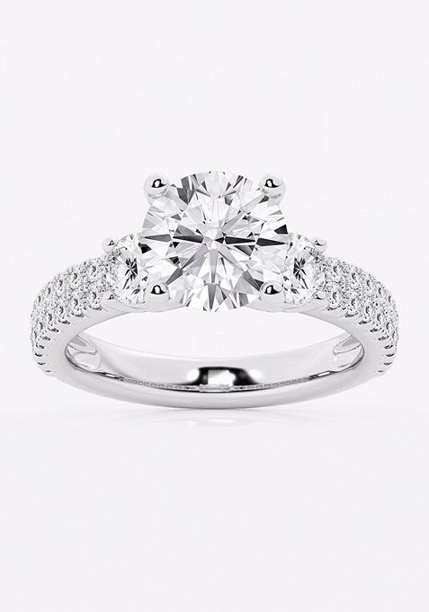 3 1/2 ctw Round Lab Grown Diamond Engagement Ring with Double Row Side Accents