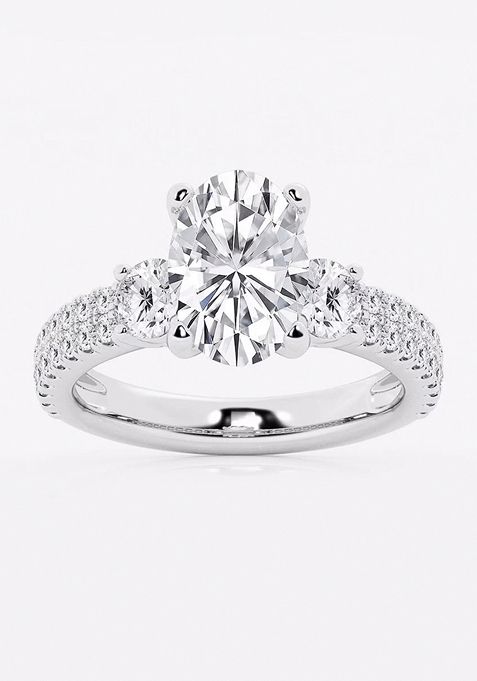 3 1/2 ctw Oval Lab Grown Diamond Engagement Ring with Double Row Side Accents