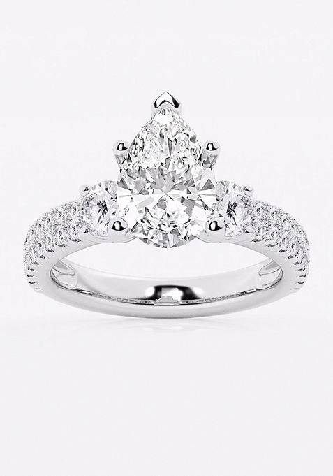 3 1/2 ctw Pear Lab Grown Diamond Engagement Ring with Double Row Side Accents