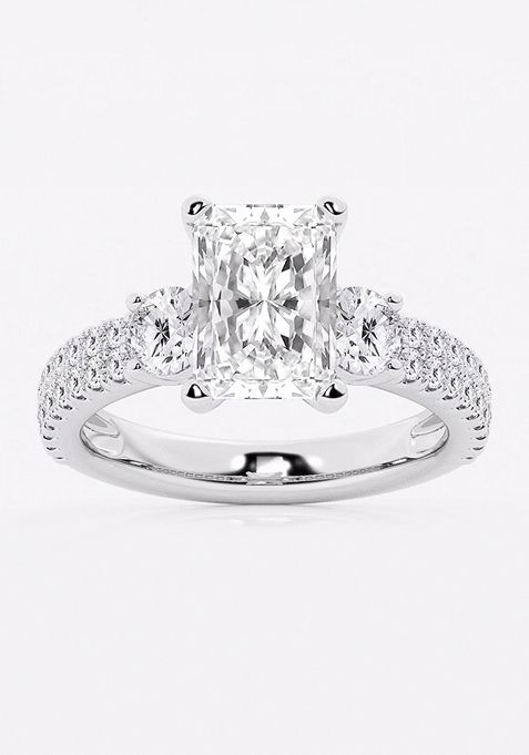 3 1/2 ctw Radiant Lab Grown Diamond Engagement Ring with Double Row Side Accents