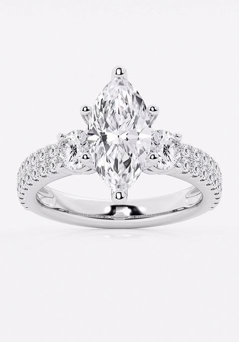 3 1/2 ctw Marquise Lab Grown Diamond Engagement Ring with Double Row Side Accents