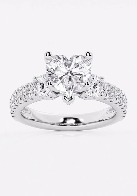 3 1/2 ctw Heart Lab Grown Diamond Engagement Ring with Double Row Side Accents