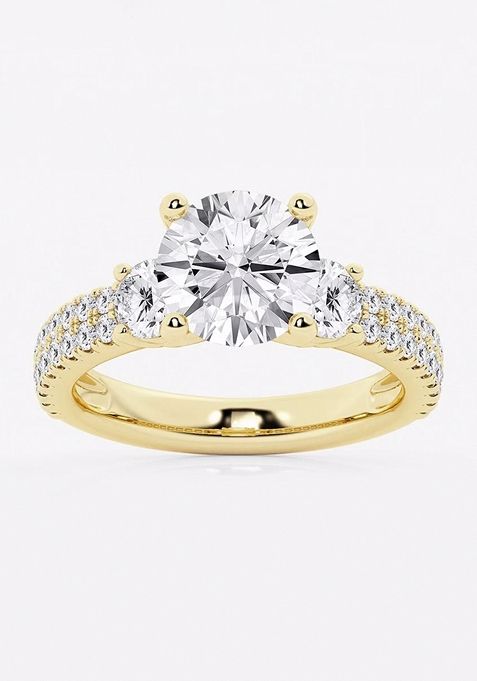 3 1/2 ctw Round Lab Grown Diamond Engagement Ring with Double Row Side Accents