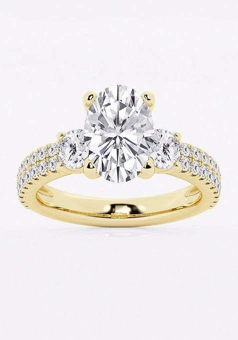 3 1/2 ctw Oval Lab Grown Diamond Engagement Ring with Double Row Side Accents