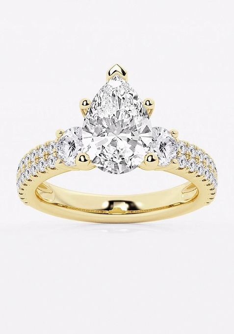 3 1/2 ctw Pear Lab Grown Diamond Engagement Ring with Double Row Side Accents