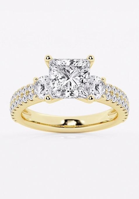 
3 1/2 ctw Princess Lab Grown Diamond Engagement Ring with Double Row Side Accents