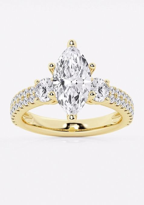 3 1/2 ctw Marquise Lab Grown Diamond Engagement Ring with Double Row Side Accents