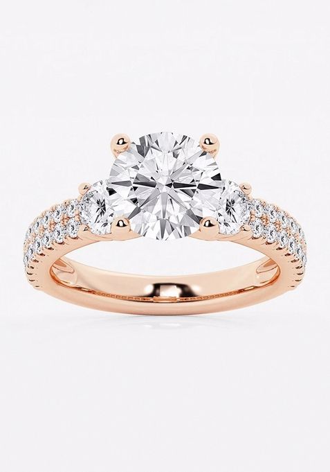 3 1/2 ctw Round Lab Grown Diamond Engagement Ring with Double Row Side Accents