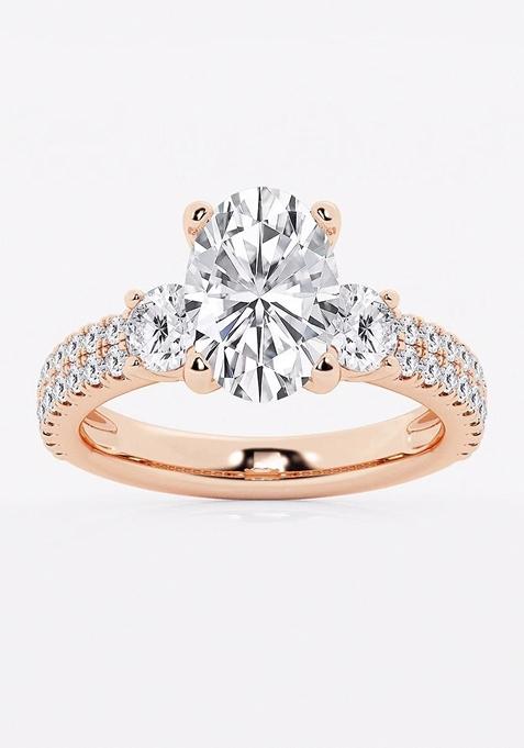 3 1/2 ctw Oval Lab Grown Diamond Engagement Ring with Double Row Side Accents