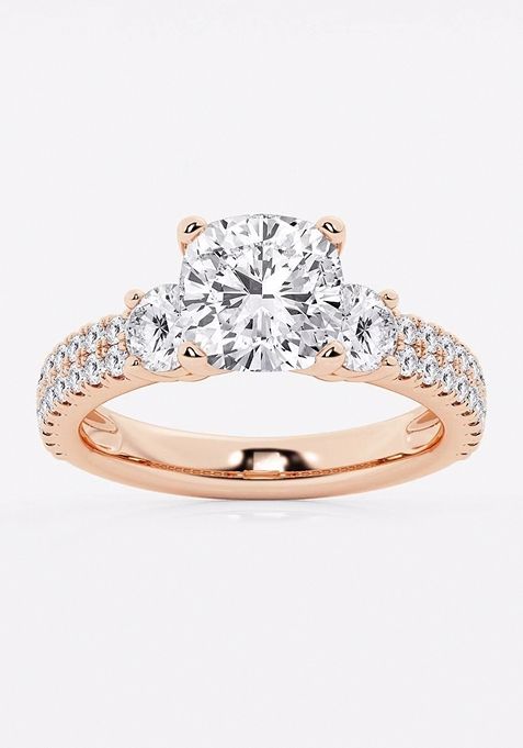 3 1/2 ctw Cushion Lab Grown Diamond Engagement Ring with Double Row Side Accents