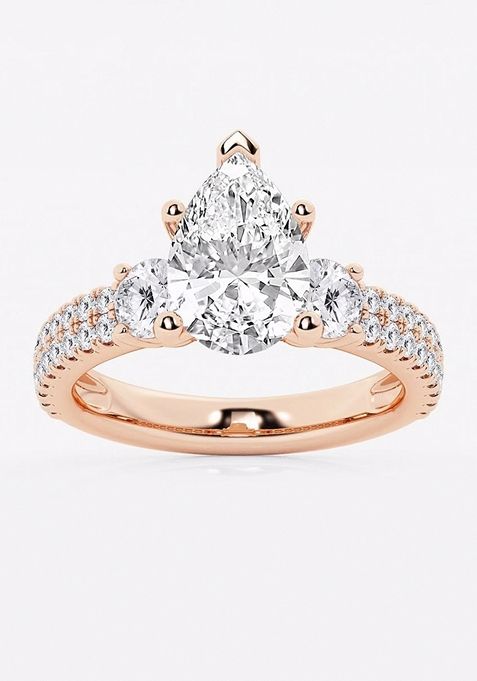 3 1/2 ctw Pear Lab Grown Diamond Engagement Ring with Double Row Side Accents