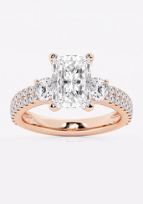 3 1/2 ctw Radiant Lab Grown Diamond Engagement Ring with Double Row Side Accents