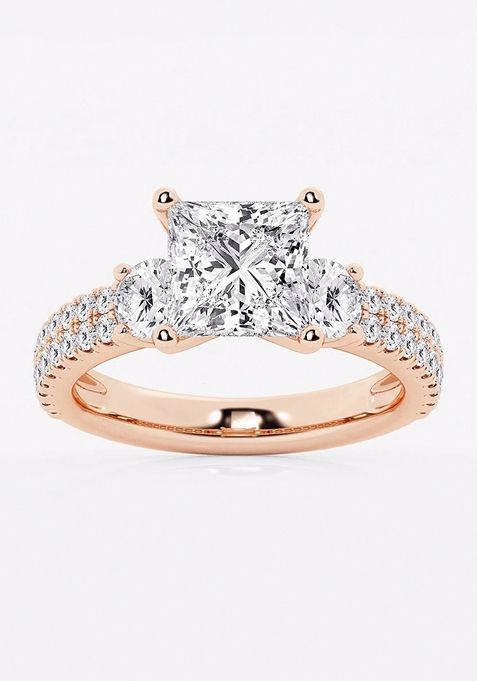 3 1/2 ctw Princess Lab Grown Diamond Engagement Ring with Double Row Side Accents