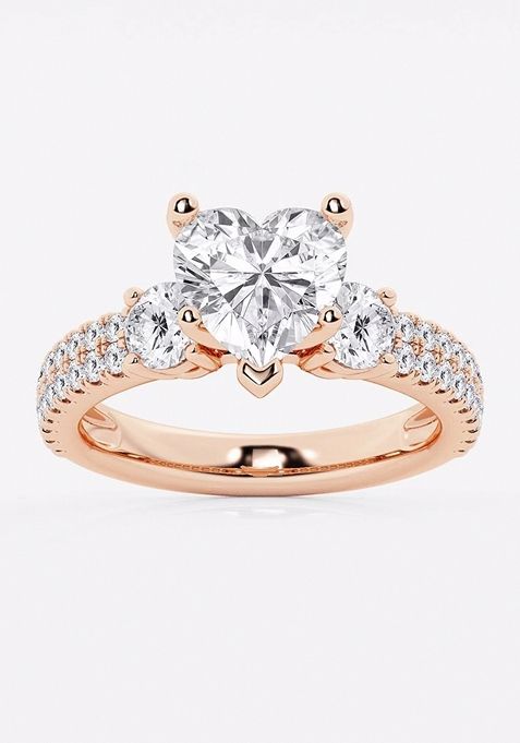 3 1/2 ctw Heart Lab Grown Diamond Engagement Ring with Double Row Side Accents