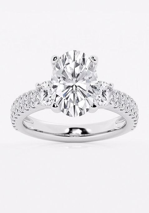 4 ctw Oval Lab Grown Diamond Engagement Ring with Double Row Side Accents