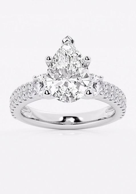 4 ctw Pear Lab Grown Diamond Engagement Ring with Double Row Side Accents