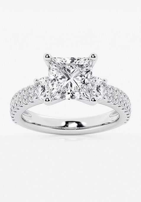 4 ctw Princess Lab Grown Diamond Engagement Ring with Double Row Side Accents