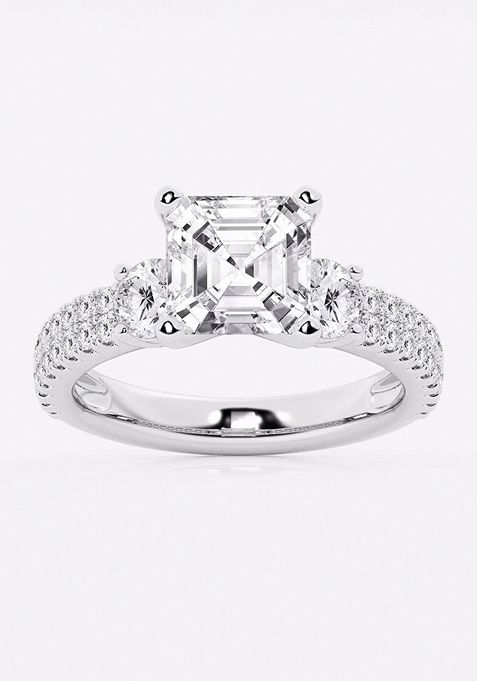 4 ctw Asscher Lab Grown Diamond Engagement Ring with Double Row Side Accents