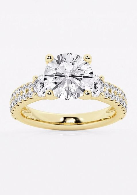 4 ctw Round Lab Grown Diamond Engagement Ring with Double Row Side Accents