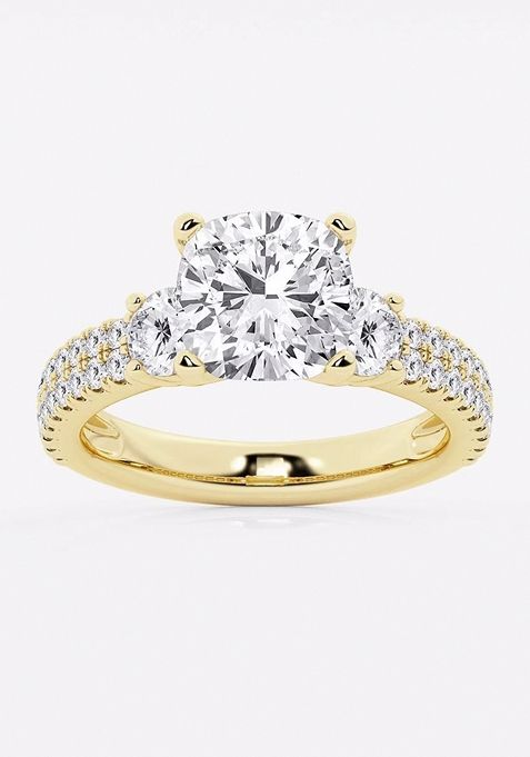 4 ctw Cushion Lab Grown Diamond Engagement Ring with Double Row Side Accents