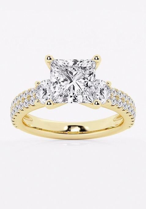 4 ctw Princess Lab Grown Diamond Engagement Ring with Double Row Side Accents