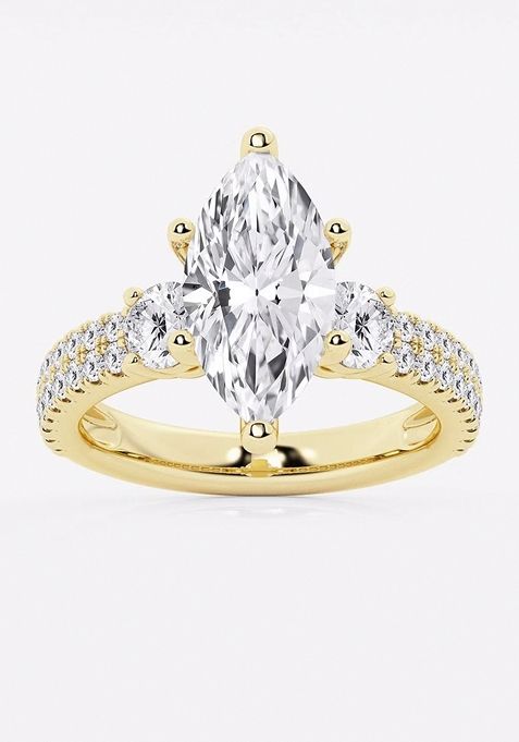 4 ctw Marquise Lab Grown Diamond Engagement Ring with Double Row Side Accents