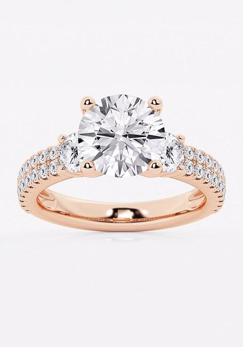 4 ctw Round Lab Grown Diamond Engagement Ring with Double Row Side Accents