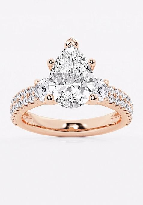 4 ctw Pear Lab Grown Diamond Engagement Ring with Double Row Side Accents