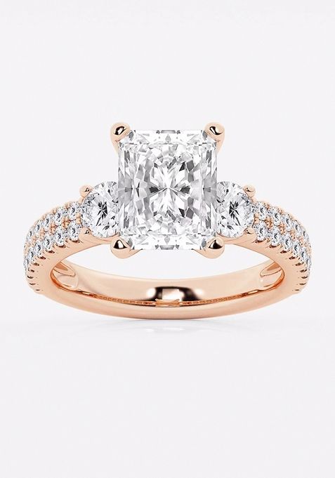 4 ctw Radiant Lab Grown Diamond Engagement Ring with Double Row Side Accents