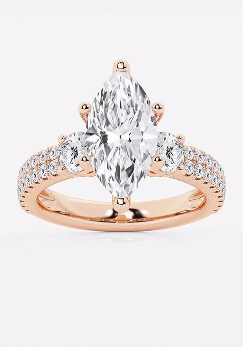 4 ctw Marquise Lab Grown Diamond Engagement Ring with Double Row Side Accents