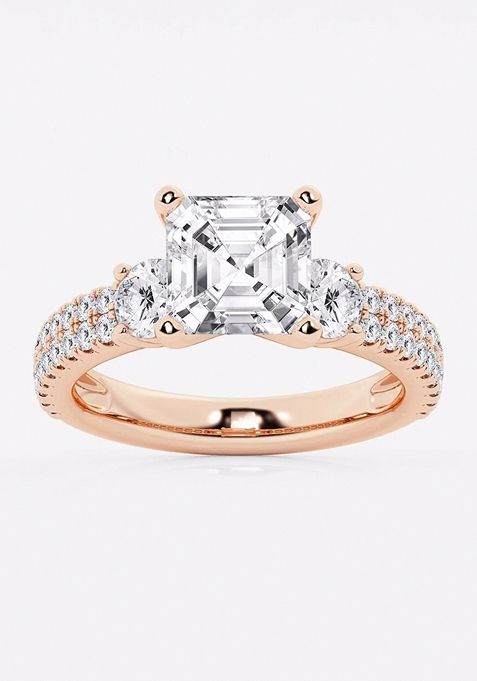 4 ctw Asscher Lab Grown Diamond Engagement Ring with Double Row Side Accents