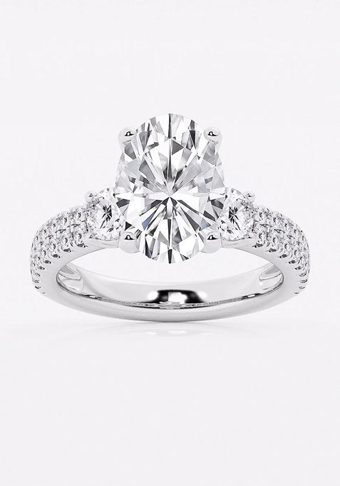 4 1/2 ctw Oval Lab Grown Diamond Engagement Ring with Double Row Side Accents