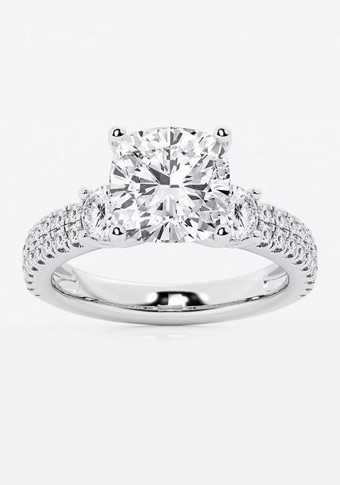 4 1/2 ctw Cushion Lab Grown Diamond Engagement Ring with Double Row Side Accents