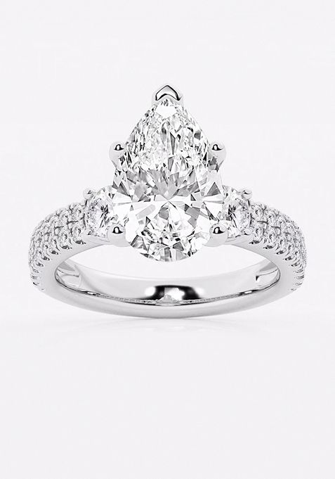 4 1/2 ctw Pear Lab Grown Diamond Engagement Ring with Double Row Side Accents