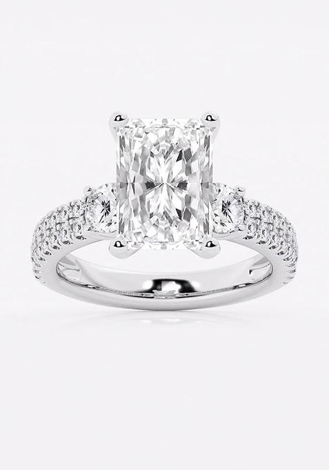 4 1/2 ctw Radiant Lab Grown Diamond Engagement Ring with Double Row Side Accents