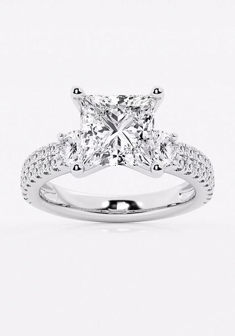 4 1/2 ctw Princess Lab Grown Diamond Engagement Ring with Double Row Side Accents