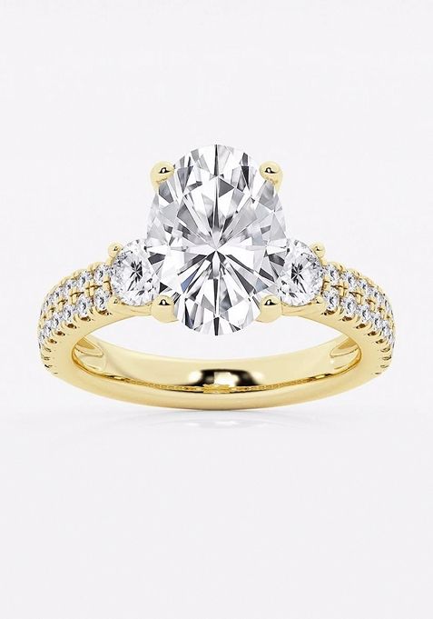 4 1/2 ctw Oval Lab Grown Diamond Engagement Ring with Double Row Side Accents