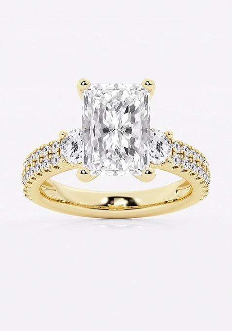 4 1/2 ctw Radiant Lab Grown Diamond Engagement Ring with Double Row Side Accents