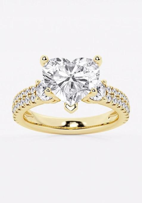 4 1/2 ctw Heart Lab Grown Diamond Engagement Ring with Double Row Side Accents